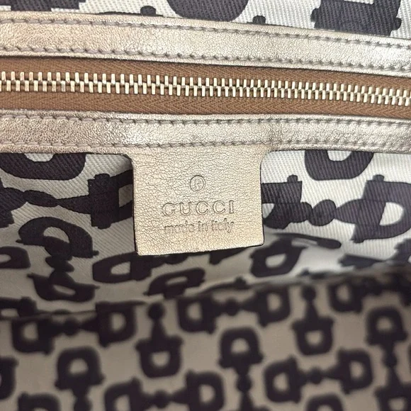 EUC [Gucci] Authenticated Monogram Canvas Jolicoeur Tote Handbag Beige w/ Gold - Picture 12 of 16